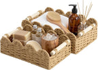 StorageWorks Toilet Paper Storage Basket, Living Room Organizers and Storage, Toilet Paper Basket with Wooden Handles, Small Paper Rope Scalloped Basket, Brown