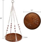 Hedume Macrame Plant Hanger with 2 Pack Ceiling Hooks, Indoor Outdoor Hanging Plant Holder with Large Tray for Succulents, Cacti, Small Plants, Boho Bohemian Home Decor with Wood Beads