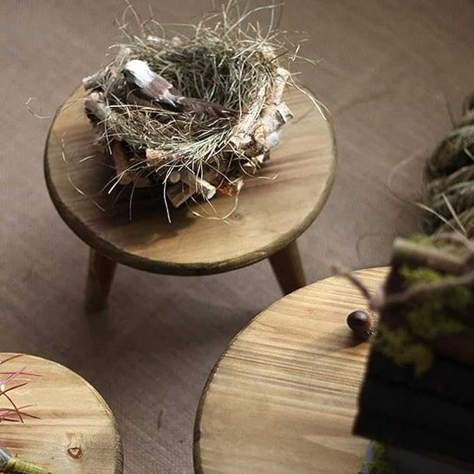 Mini Round Wooden Stool, Indoor Plant Stand Table, Decorative Wooden Stool Display Stand Modern Plant Stand Flower Pot Holder for Outdoor Indoor Home Garden Patio(S)