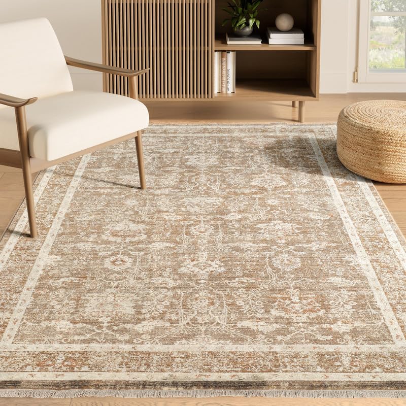 Abani Oriental & Vintage Area Rug - 8'x10' Brown Rectangle Rug for Living Room & Bedroom - Alara Vintage Collection - size: 7'9" x 10' (Rectangular)