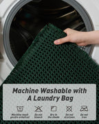 Upgraded Waffle Runner Rug, Super Absorbent Non Slip Bath Mats for Bathroom Floor Machine Washable Bathroom Runner Rug with Tassels Ideal for Hallway Bedroom Laundry Room, Dark Green, 2'x4'(24" x 48")