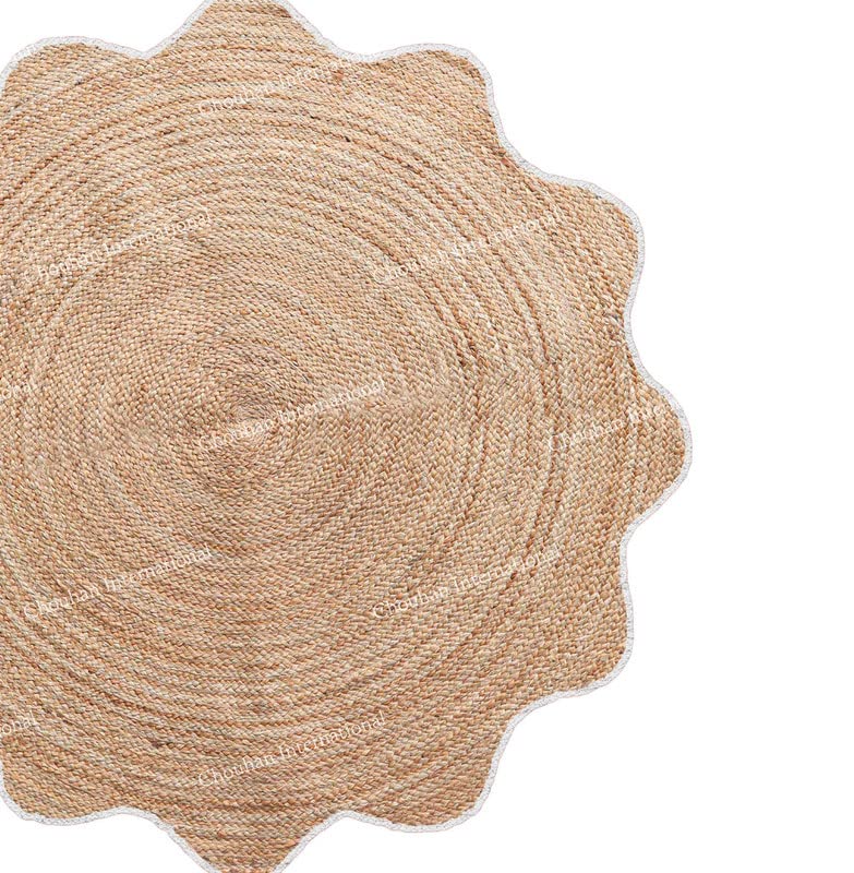 4x4, 5x5, 6x6,feet Natural Jute Scallop Round Rug, Floor Scalloped Edge Rug Braided Boho Eco Large Circular Handmade Area Rugs (D2) - color: White, size: 5' (Round)