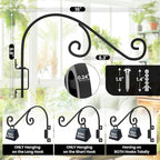 Swivel Plant Hangers Outdoor: 16 Inch Bird Feeder Plant Hanger Metal Wall Mount Hanging Plant Brackets Indoor Wall Hooks Outdoor for Hanging Baskets, Wind Chimes, Lanterns, Flower Pots, Black
