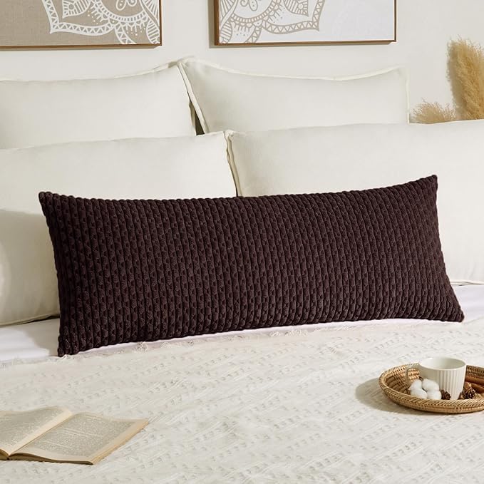 Kevin Textile 20x54 Inch Long Body Lumbar 1 Pack Boho Decorative Throw Pillow Cover Soft Striped Corduroy Rectangle Cushion Case Farmhouse Accent for Living Room Couch Sofa Bed, Coffee