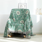 MSGKV Boho Throw Blanket for Couch Bed 60''x80'', 100% Cotton Blankets Woven Green Blanket Spring Reversible Spring Breathable Lightweight Decorative Throws