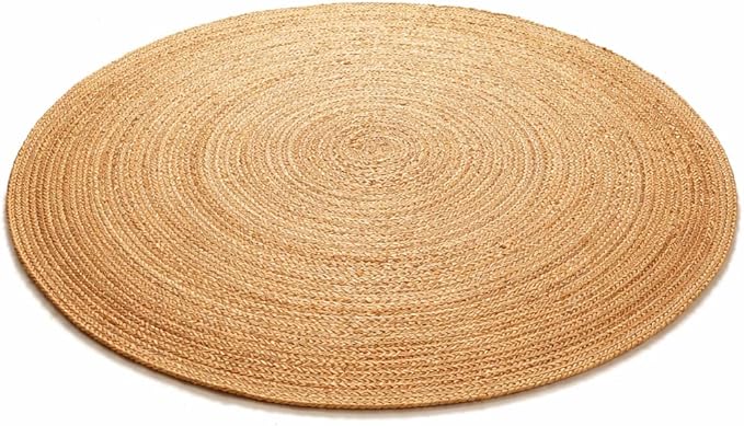 Savi Home Jute Area Rug Handwoven - 8 feet Round Natural - Rustic Vintage Beige Braided Reversible Rug- Eco Friendly Rugs for Farmhouse, Bedroom, Kitchen, Living Room