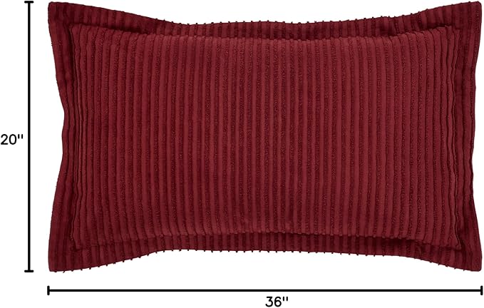 Better Trends Jullian Collection is Super Soft and Light Weight in Bold Stripes Design 100% Cotton Tufted Unique Luxurious Machine Washable Tumble Dry, King Sham, Burgundy