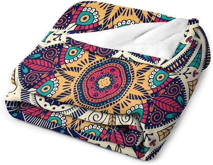 Abstract Mandala Throw Blanket Indian Hippie Bohemian Art Floral Texture Pattern Blanket for Sofa Bed Couch Chair Or Dorm 50"x60"