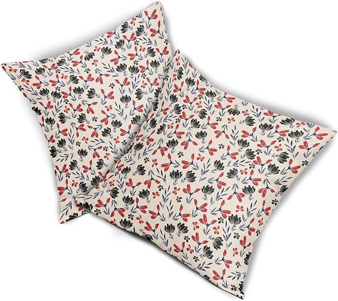 4th of July Floral Pillow Covers 18x18 Set of 2 Vintage Rustic Old Style Navy Blue Red Black Flower Print Decorative Outdoor Pillowcases Patriotic Throw Cushion Case Decor for Couch Sofa Bed