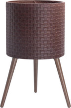 D'vine Dev 16 Inch Modern Geometric Tile Patterned Sleek Planter Pot with Stand, Indoor Outdoor Decorative Plant Holder, Espresso, 88-Z-E-6