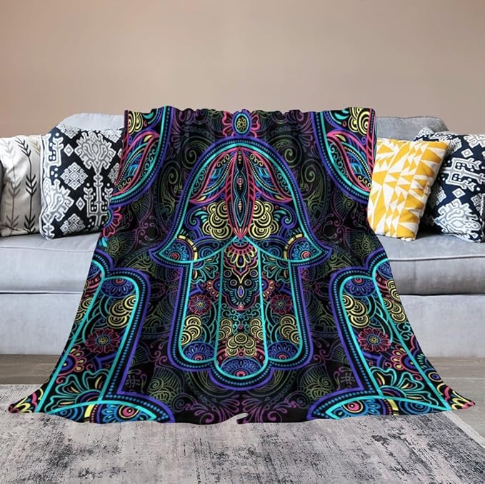Boho Mandala Throw Blanket Colorful Hand Bohemian Blanket for Sofa Bed Couch Chair Or Dorm 70"x80"