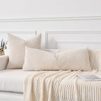Kevin Textile 14x36 Inch Long Lumbar 1 Pack Boho Decorative Throw Pillow Cover Soft Striped Corduroy Rectangle Cushion Case Farmhouse Solid Color Accent for Living Room Couch Sofa Bed, Cream White