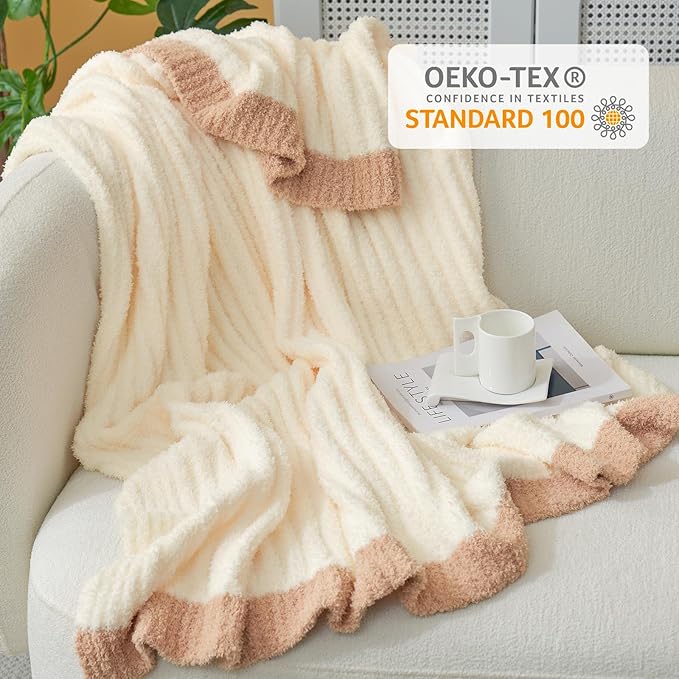Snuggle Sac Buttery Soft Throw Blanket for Couch, Winter Fluffy Cozy Soft Throws Dupes for All Season, Reversible Warm Microfiber Fuzzy Blankets for Couch, Sofa, Bed, Travel, Cream, 50x60 inches