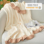 Snuggle Sac Fluffy Ribbed Cream Blanket Twin Size, Soft Luxurious Knit Throws, Fuzzy Plush Microfiber Blankets for Couch, Sofa, Bed, Cream, 60x80 inches