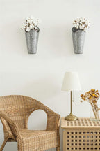 Mkono Galvanized Metal Wall Planter Farmhouse Wall Vase for Artificial Plants Flowers, Rustic Hanging Fake Flowers Holder Country Home Bedroom Living Room Decor Set of 2, Silver, Small