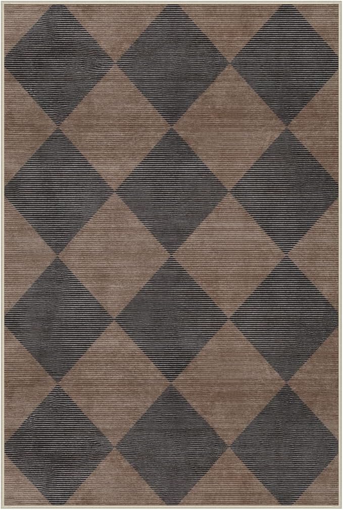 Beeiva Checkered Print 2x3 Samall Area Rugs for Entryway, Washable Stain Resistant Kitchen Rug Non Slip Ultra Thin 2x3 Bath Mat, Plaid Moroccan Alfombra for Bedroom Laundry Sink (Brown/Black)