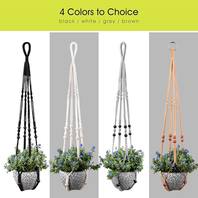 RIFNY Macrame Plant Hanger for 5 to 10 Inch Plant Pots, 35 Inch Woven Rope Hanger Kits with Hooks and Wood Beads, Hanging Planter Basket for Indoor Boho Home Decor (Brown, 3 Pack)
