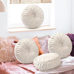 2 Pcs Round Throw Pillows 15 Inch Decorative Velvet Pleated Pumpkin Pillows Boho Floor Pillow with Center Button for Living Room Couch Chair Bed Sofa Home Decoration (Ivory)