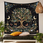 90”x 71” Large Tree of Life Tapestry Wall Hanging Boho Spiritual Wall Tapestry for Bedroom Aesthetic Large Sacred Wall Hangings Tapestries Black Botanical Nature Tapestries Living Room Dorm Decor
