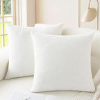 CaliTime Throw Pillow Covers Decorative 20 X 20 Inches Pack of 2 Cozy Chenille Cushion Cases for Couch Sofa Bed Living Room Home True White