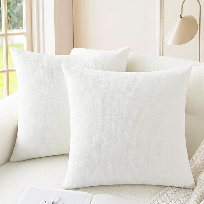 CaliTime Throw Pillow Covers Decorative 26 X 26 Inches Pack of 2 Cozy Chenille Cushion Cases for Couch Sofa Bed Living Room Home True White