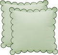 BEBE BASK Green Scalloped Pillow Cover - Set of 2-18 x 18 Inch - Scallop Pillow Cover - Scalloped Pillows - Scallop Pillows - 100% Cotton - Grandmillennial Style (Moss Green)