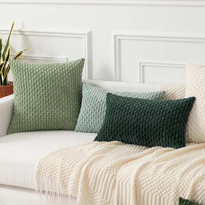 Kevin Textile 12x24 Inch Pillow Cover 1 Pack Boho Christmas Decorative Soft Striped Corduroy Lumbar Farmhouse Color Accent Rectangle Cushion Case for Living Room Couch Sofa Bed, Army Green