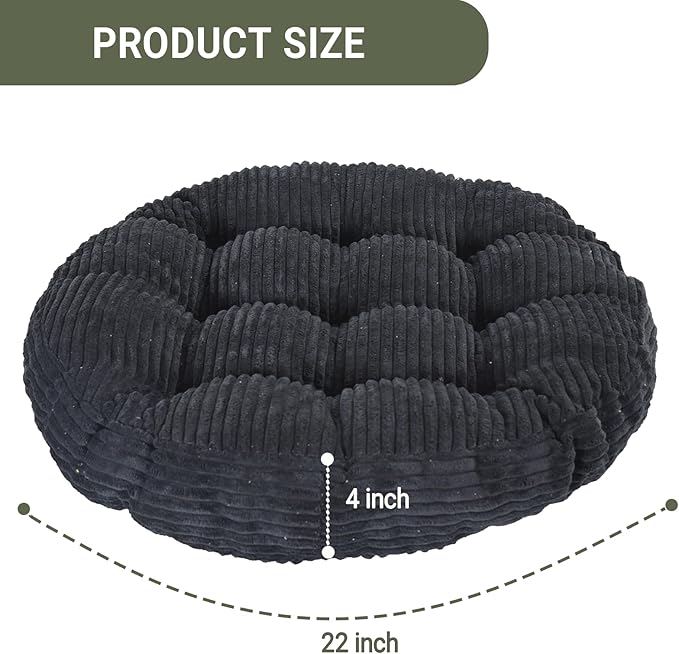 Large Floor Pillow for Adults, 22x22" Memory Foam Floor Cushion with Corduroy Cover, Square Floor Sitting Cushions for Meditation, Lounge,Seating for Yoga, Tatami Living Room (2, Round-Black)