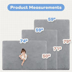 1.3" Thick Baby Floor Play Mat 59x71, Basic Padded Foam Mat for Tummy Time Crawling, Non Slip Cushioned for Babies Toddlers Infants Kids (Light Grey)