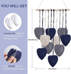 Macrame Wall Hanging Decor Leaves Tapestry, Boho Wall Decor Woven Feather Handmade Yarn Tassels Macrame Wooden Hanging Decorations for Office,Living, Bedroom, Nursery,Apartment Room,16x26 Inch(Blue)