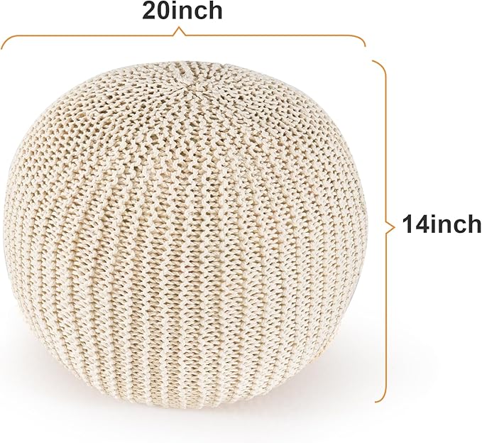 Pouf Ottoman Stuffed Round Modern Foam Filled Foot Rest Poufs for Living Room Chair Decorative 20 X 14 Inches Boho Relax Stool for Wedding Christmas Party, Beige (Beige, 20inch)