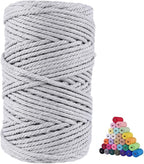 FLIPPED 100% Natural Cotton Macrame Cord,5mm x110 Yards Macrame Cords Colored Cotton Macrame Rope Craft Cord for DIY Crafts Knitting Plant Hangers Christmas Wedding Décor（Light Gray）