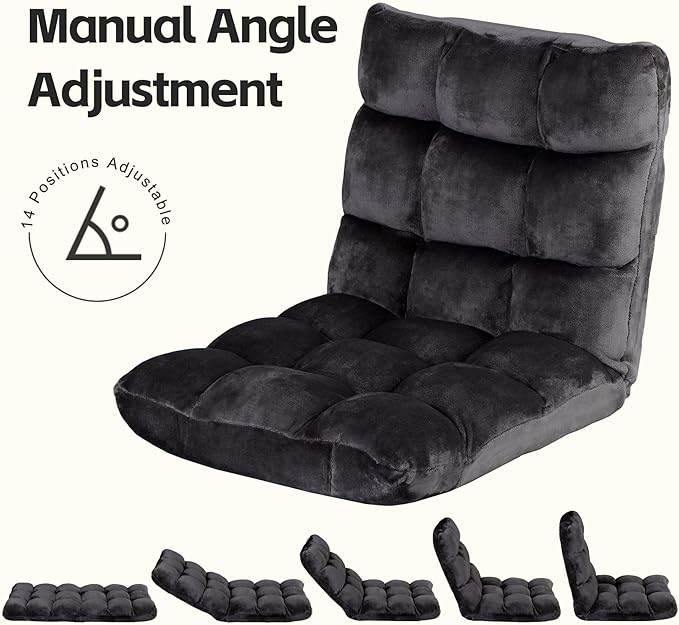 SUPER DEAL 14-Position Folding Floor Chair Gaming Sofa Cushioned Padded Reclining Bed Lounge Couch Seating for Comfy Reading, Reading, Gaming, Relaxing, Watching TV, Black