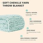 L'AGRATY Chunky Knit Blanket Throw: 60''x80'' Chenille Chunky Knitted Throw Blanket for Bed Couch - Handmade Thick Big Cable Knit Blanket - Large Crochet Rope Blanket for Home Decor(Mint Green)
