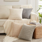Fancy Homi 4 Packs Grey Decorative Throw Pillow Covers 20x20 Inch for Living Room Couch Bed Sofa, Modern Farmhouse Boho Home Decor, Soft Plush Corduroy Gray Square Cute Accent Cushion Case 50x50 cm