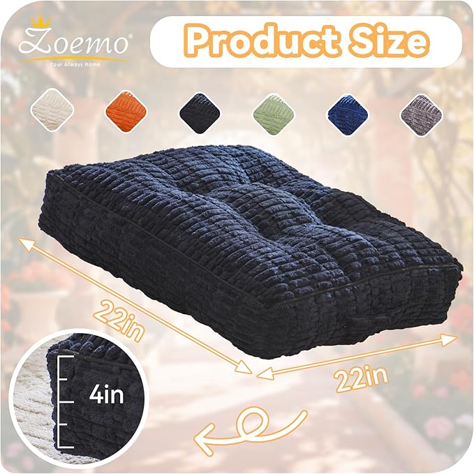 Floor Pillow Cushion for Adults, Meditation Cushion Pillow, Large Square Floor Sitting, for Tatami Living Room or Yoga, 22x22 Inch