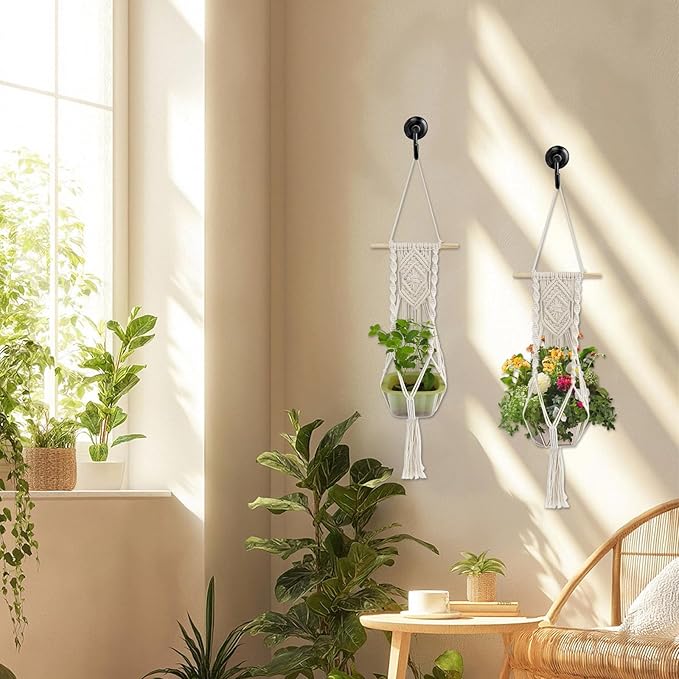 Boho Macrame Plant Hangers Set of 2 - Hanging Planter with Patterns, Handmade Cotton Rope Hanging Baskets for Indoor Outdoor Plants, Bohemian Home Wall Decor Art