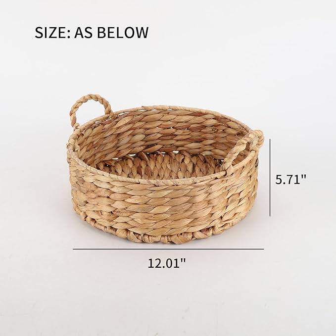 Round Water Hyacinth Storage Baskets for Organizing Round Wicker Basket with Double Handles-Wicker Baskets for Shelves