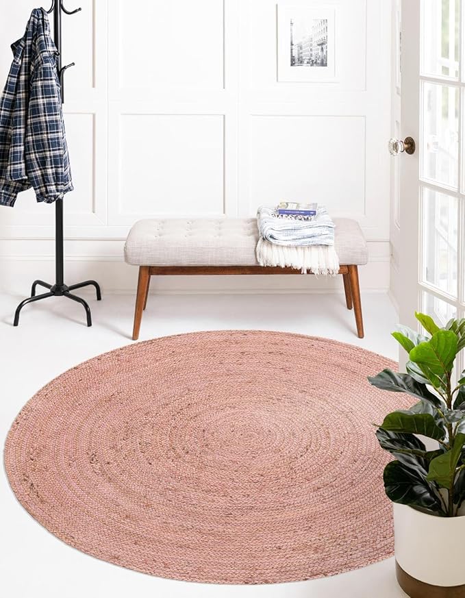 Unique Loom Braided Jute Collection Area Rug - Dhaka (3' 3" Round, Light Pink)