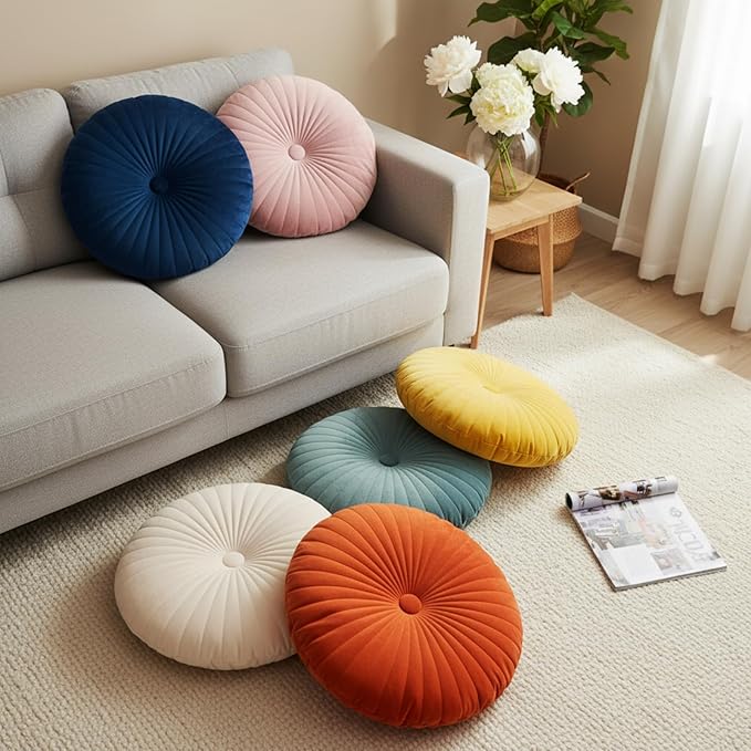 Namalu 6 Pcs 13.8 Inch Floor Cushions for Classroom Seat Cushion Assorted Colored Floor Cushion Velvet Round Throw Pillow Classroom Seating for Kids Adult Preschool Playroom Daycare Nursery Elementary