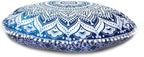 ICC 32" Blue Mandala Floor Pillow Cushion Cover Seating Throw Cover Hippie Decorative Bohemian Ottoman Poufs Cover, Pom Pom Pillow Cases, Boho Indian
