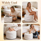 2PCS 20 * 20 * 12inch Unstuffed Ottoman Pouf Cover Unfillable Pouf Cover Foot Rest with Storage Corduroy Round Foot Stool Covers for Living Room Bedroom Home Decor,White