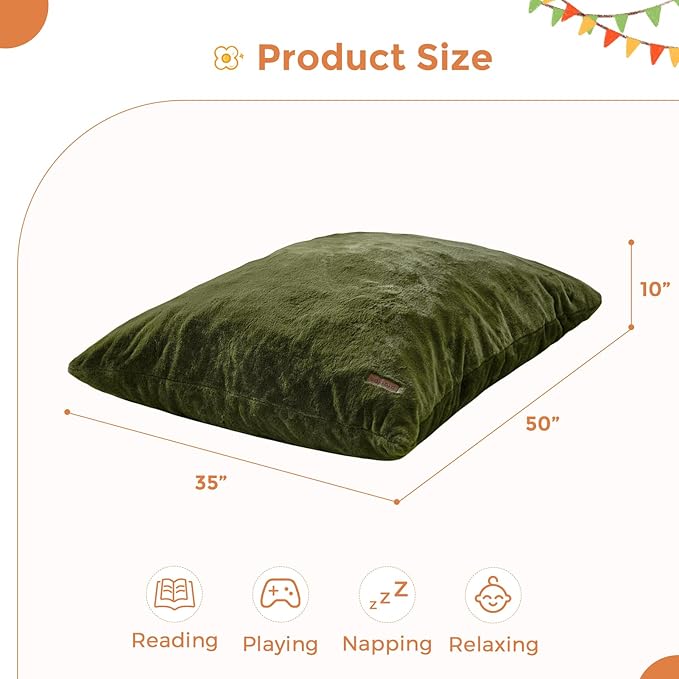 MAXYOYO 3 in 1 Kids Bean Bag Chair Bed, Child Floor Sofa for Gaming, Reading, Faux Fur Floor Mattress with High-Density Foam Filling for Living Room Bedroom