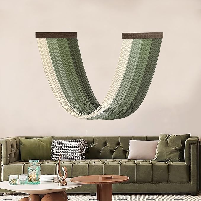 Achart Large Macrame Wall Hanging Dip Dyed Yarn Tapestry Ombre Yarn Gradient Color Macrame Wall Decor Macrame Tapestry Boho Decor for Bedroom Living Room Headboard Above Bed (Green)