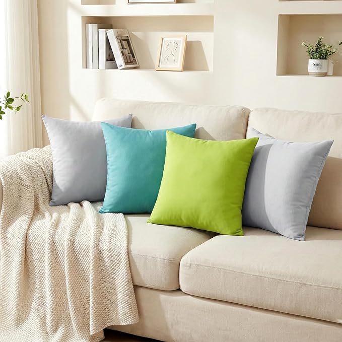 Thmyo 4-Pack 100% Cotton Comfortable Solid Decorative Throw Pillow Case, Square Cushion Cover Pillowcase Sublimation Blank Pillow Covers DIY Throw Pillowcase(18x18 inch/ 45x45cm,Light Silver Grey)