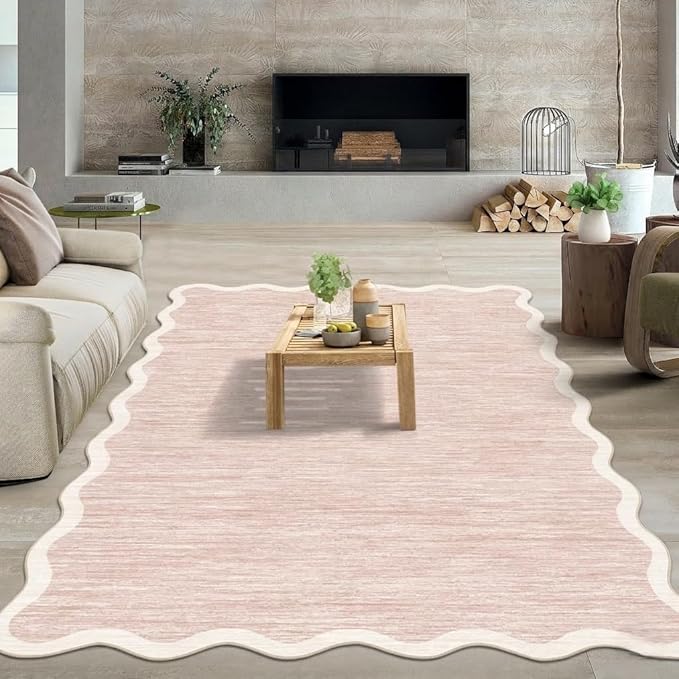 GarveeHome Scalloped Washable Rug 6x9 Area Rugs for Living Room Modern Pink Abstract Nursery Rug Large Area Rug for Bedroom Non Slip Throw Rugs Soft Low Pile Stain Resistant Carpet for Classroom 6'x9'