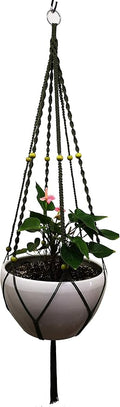 Plant Hanger Macrame Cotton 6 Legs 51 Inches in Tan and Green Color for Indoor Outdoor, Living Room, Kitchen, Deck, Patio, High and Low Ceiling with Size of 10-12 inches Without THE Pot (Dark Green)