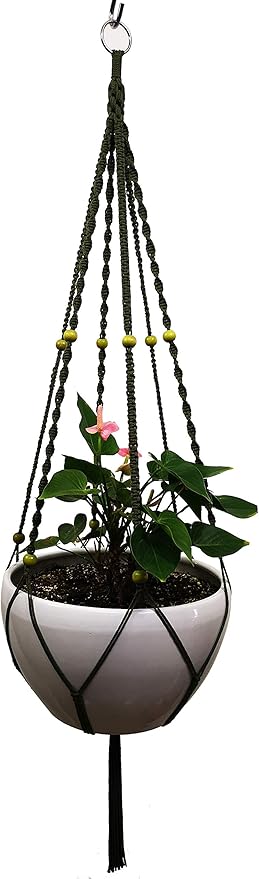 Plant Hanger Macrame Cotton 6 Legs 51 Inches in Tan and Green Color for Indoor Outdoor, Living Room, Kitchen, Deck, Patio, High and Low Ceiling with Size of 10-12 inches Without THE Pot (Dark Green)
