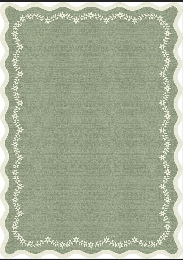 GarveeHome 2.5x8 Scalloped Washable Runner Rug for Kitchen, Soft Green Long Hallway Runner Non Slip Entryway Rug Farmhouse Thin Laundry Mat Stain Resistant Carpet for Bathroom Beside Rug