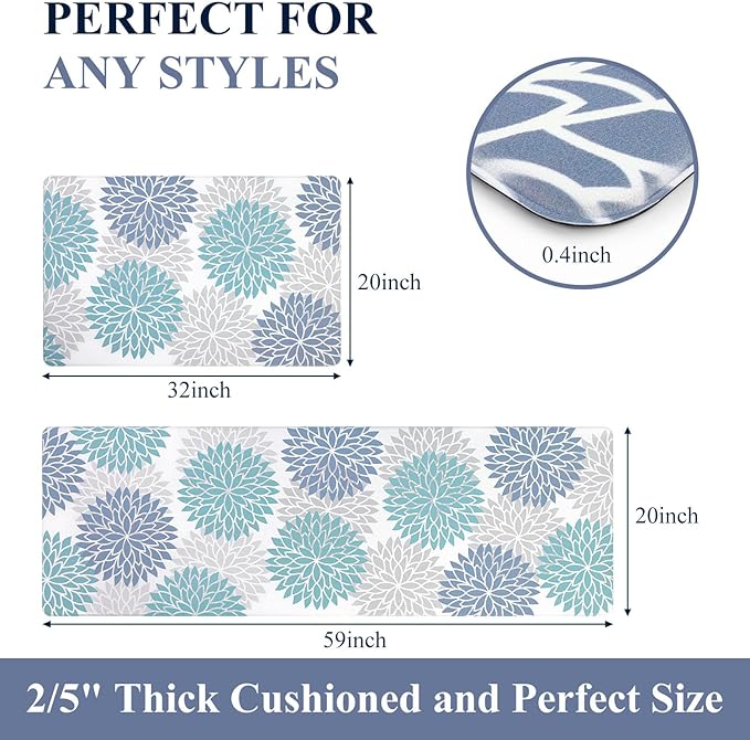 HEBE Anti Fatigue Kitchen Rug Sets 2 Piece Non Slip Kitchen Mats for Floor Cushioned Kitchen Rugs and Mats Waterproof Comfort Standing Mat Runner for Kitchen,Home Office,Sink,Laundry